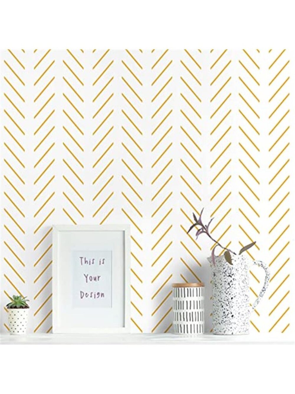 Yellow White Herringbone Peel Stick Wallpaper Removable Geometric Contact Paper